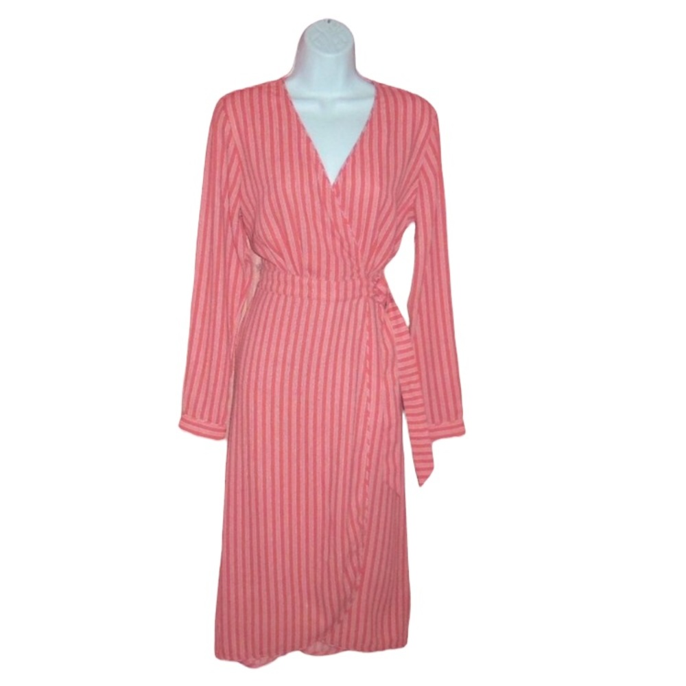 NWT Time and Tru Coral Striped Wrap Dress - Small - 4/6